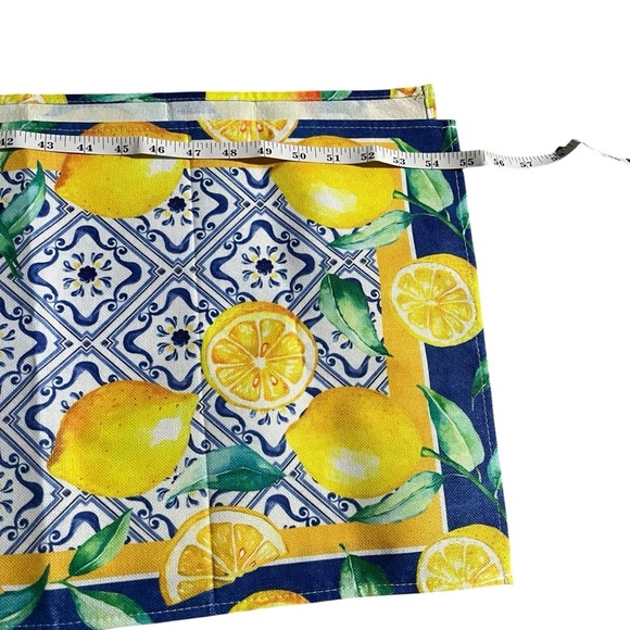 Summer Lemon Table Runner Navy Blue Tile Burlap  13x72 Inch - Picture 5 of 7